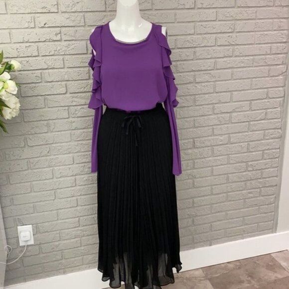 Michael Kors Women Purple Long Ruffle Sleeve Top Size M - Picture 3 of 13